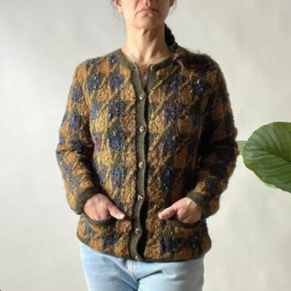 VTG The Peruvian Connection 100% Merino Wool Bobble Knit Cardigan Sweater Size M - Picture 1 of 5